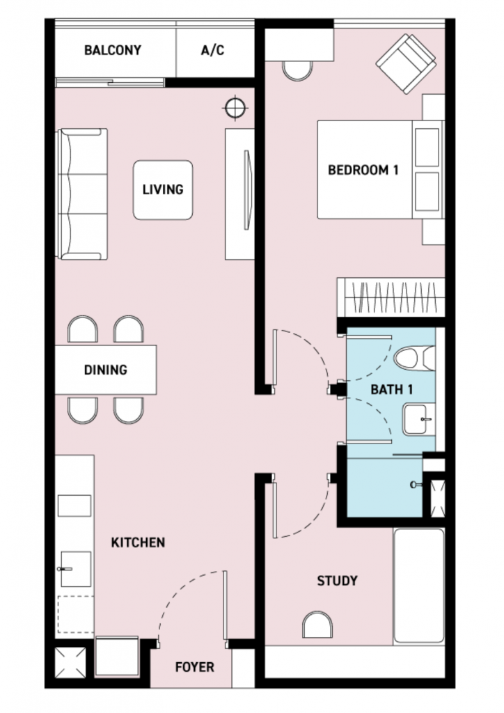 1+1 bedroom 657 sq ft (type c)