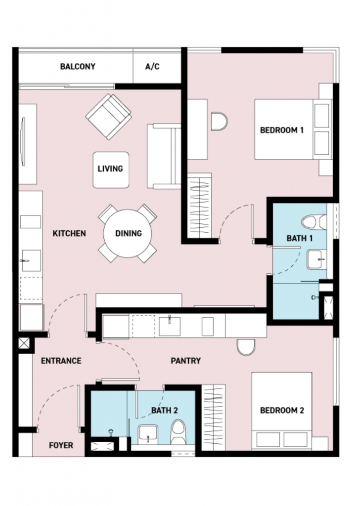 2 bedroom 818 sq ft (type e)